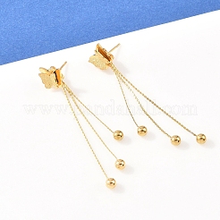 Schmetterlings-Ohrstecker aus Edelstahl 304 mit Quaste&nbsp;EJEW-H175-05G