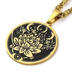 Colliers pendentifs talismans en acier inoxydable 201 en forme de lotus lunaire&nbsp;NJEW-S007-21G