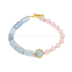 Bracelets en pierres naturelles mélangées avec perles rondes et prismes en laiton pour femmes&nbsp;BJEW-G752-01G