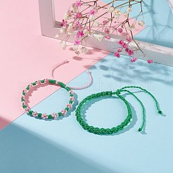 2 pz 2 colori braccialetto di corda intrecciata con fiori di pesco&nbsp;BJEW-JB07610-04