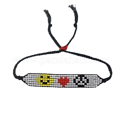 Bracciale da donna a fascia larga con semi di vetro con cuore e viso sorridente&nbsp;BJEW-P269-10