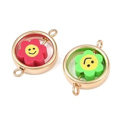 CCB-Kunststoffrahmen mit Polymer Clay lächelnden Gesicht Blumenperlen flache runde Glieder Verbinder Charms&nbsp;KK-D103-10B-G