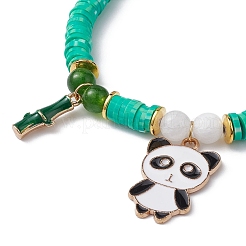 Disque en argile polymère et jade naturel de Malaisie et bracelet extensible en perles de jade de Taiwan&nbsp;BJEW-JB09652-01