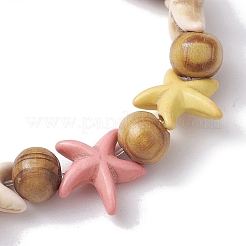 Bracelets extensibles turquoise synthétique teints en étoile de mer de plage&nbsp;BJEW-JB10295-02