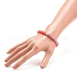 Bracciale elasticizzato surfer heishi in pasta polimerica con cuore in ottone&nbsp;BJEW-JB07850