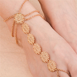 Cavigliere con anelli per le dita dei piedi a strati con catena a maglie floreali in lega per donna&nbsp;FS-WG5F2A8-01