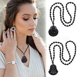 2 stücke 2 arten natürliche obsidian buddha anhänger perlen halsketten&nbsp;NJEW-UN0001-91