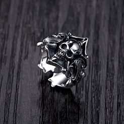 Offener Ring mit Piratenschädel aus Legierung&nbsp;SKUL-PW0004-15