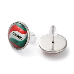 Pendientes de botón de acero inoxidable 304 y vidrio con forma de pelota deportiva para mujer&nbsp;EJEW-H005-01P-08