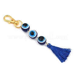 Decorazioni pendenti con perline rotonde in resina e nappe in poliestere contro il malocchio&nbsp;HJEW-JM04164-03