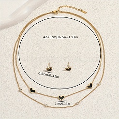 Koreanischen stil edelstahl shell herz doppel schicht halskette & stud ohrringe sets&nbsp;ZA8434