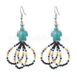 3 par de pendientes colgantes con cuentas de vidrio y flores para mujer.&nbsp;EJEW-MZ00203