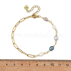 Armbänder aus beidseitig polierten Naturperlenketten mit Büroklammerketten aus Edelstahl 304&nbsp;BJEW-JB14234-03