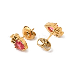 Orecchini a forma di cuore con corona e strass placcati ioni (ip)&nbsp;EJEW-Q704-01G