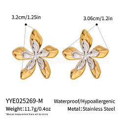 Pendientes de botón con forma de flor de dos tonos de acero inoxidable 304&nbsp;LA9010-2