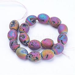 Fili di perline di agata geoduzica naturale galvanizzata&nbsp;G-P250-12x14mm-01