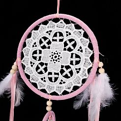 Rete / rete tessuta rotonda fatta a mano con decorazione da appendere alla parete con piume&nbsp;HJEW-G015-05