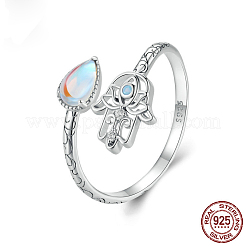 Hamsa-Hand & Träne 925 Sterling Silber Zirkonia & Opal & Mondstein Manschettenringe&nbsp;FS-WG148EA-01