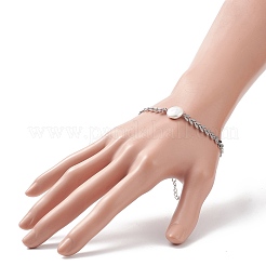 Gliederarmband aus Naturperlen mit 304 Edelstahl-Kornketten für Damen&nbsp;BJEW-TA00214