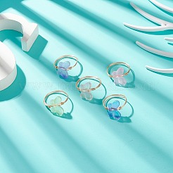 Fingerringe aus Glas mit Schmetterlingsperlen&nbsp;RJEW-JR00537