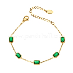 Bracciali da donna a catena rettangolare in acciaio inossidabile 304 con pavé di zirconi cubici verdi.&nbsp;WG18125-01