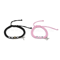 2 ensemble de bracelets réglables pour couple avec cordon en polyester ciré coréen tressé de 2 couleurs&nbsp;BJEW-JB11627