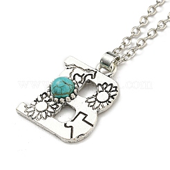 Lettre a ~ z en alliage plaqué argent antique avec colliers à pendentif turquoise synthétique&nbsp;NJEW-G080-01B