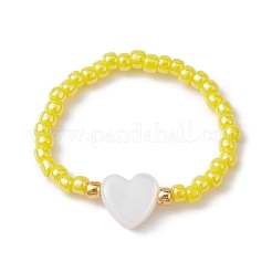 Natürliche Muschelherz- und Glassamenperlen-Stretchringe&nbsp;RJEW-JR00606