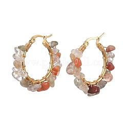 3 par de pendientes de aro con chips de cuarzo rutilado natural de 3 tamaños&nbsp;EJEW-JE05710-05