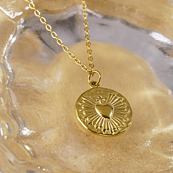 Colliers à pendentif rond plat en acier inoxydable de style français avec croix sacrée cœur pour femmes&nbsp;JI8984-1