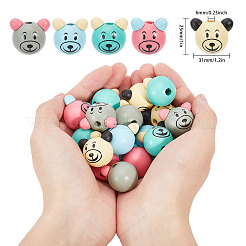 40 pièce de perles européennes en bois de 5 couleurs&nbsp;WOOD-GL0001-14