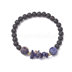 7 set di braccialetti elastici con perline rotonde e scaglie di pietra naturale mista per donna&nbsp;BJEW-JB11130