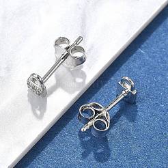 Orecchini a bottone in argento sterling con micro pavé di zirconi cubici trasparenti da donna&nbsp;EJEW-K307-03A-P