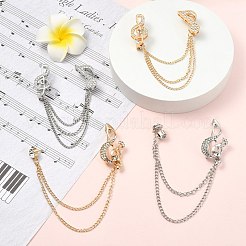 4 pz 4 stili cristallo strass doppia nota musicale con catena di sicurezza spilla maglione appesa&nbsp;JEWB-CJ0001-63