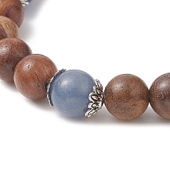 Braccialetto elastico con perline rotonde in legno e avventurina blu naturale tinta e riscaldata per le donne&nbsp;BJEW-JB09379