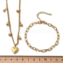 Herz 304 Edelstahl Doppel Halsketten & Armbänder Sets für Frauen&nbsp;SJEW-F226-03G