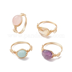 Ovale natürliche Amethyst & Amazonit & Rosenquarz & Citrin Fingerringe&nbsp;RJEW-JR00845