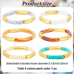 6 Stück 6 Farben Acryl gebogene Rohr Perlen Stretch Armreif Set für Frauen&nbsp;BJEW-AN0001-53