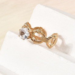 Anillos abiertos de acero inoxidable 304 con micropavé de circonita cúbica para mujer&nbsp;RJEW-K258-15B-G
