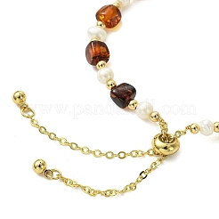 Verstellbare Armbänder mit Schiebeverschluss aus natürlichen Süßwasserzuchtperlen und Bernstein für Damen&nbsp;BJEW-JB13608