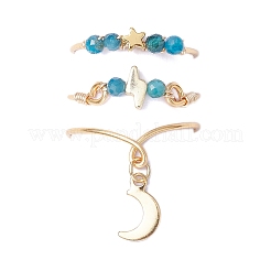 3 pz anello da dito con perline rotonde sfaccettate in apatite naturale avvolte in filo di rame per donna&nbsp;RJEW-JR00888-01