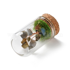 Albero dei soldi in scaglie di labradorite naturale in vasi di vetro a cupola con decorazioni espositive in base di legno&nbsp;DJEW-K030-02M