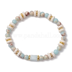 Bracelets extensibles en pierre de lave naturelle et en jaspe aqua terra synthétique et perles d'aigue-marine naturelle&nbsp;BJEW-JB11666-01