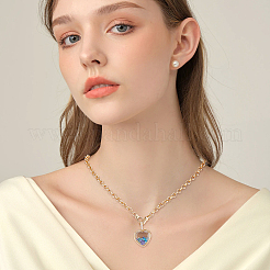 Collier avec pendentif en laiton micro pavé de zircons cubiques transparents et médaillon en verre&nbsp;NJEW-NB0001-33A