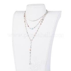 Amazonit Lariat Halsketten mit natürlichen Blumen&nbsp;NJEW-JN01961-02