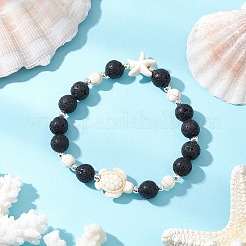 2 bracciale elastico in perline di turchese sintetico e pietra lavica naturale per uomo e donna&nbsp;BJEW-JB11824