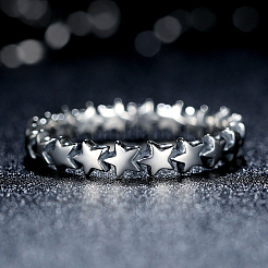 Anlaufschutz Stern rhodiniert 925 Sterling Silber Fingerringe&nbsp;RJEW-FF0003-07-17mm