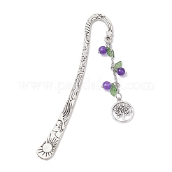 Gemischte Lesezeichen aus natürlich gefärbter weißer Jade/gefärbter Malaysia-Jade/Zitronen-Jade mit Blatt und Lebensbaum&nbsp;AJEW-JK00286