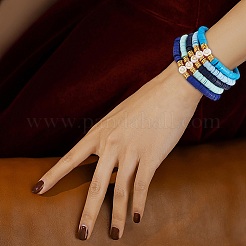 10pcs 10 bracelets extensibles perlés heishi en argile polymère faits à la main avec coeur&nbsp;BJEW-SW00036-03