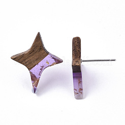 Boucles d'oreilles en résine transparente et bois de noyer&nbsp;EJEW-N017-004A-A03
